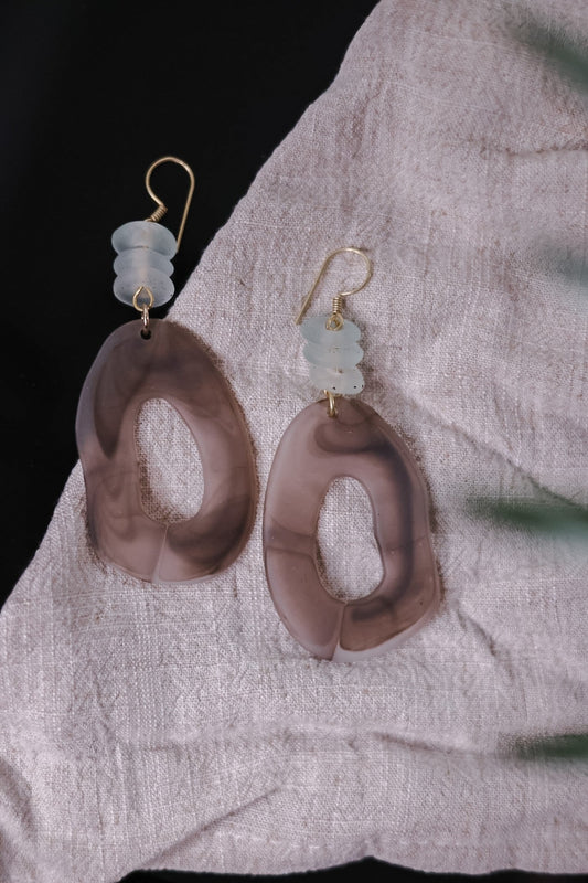 Taupe Oval Resin Earrings - Whiskey Skies - LESLIE CURTIS JEWLERY DESIGNS