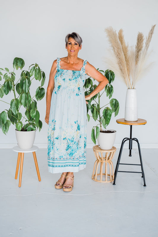 Teal Floral Smocked Knit Dress - Whiskey Skies