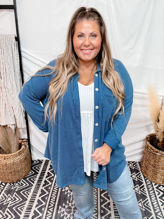 Teal Long Sleeve Corded Button Down Shirt - Whiskey Skies