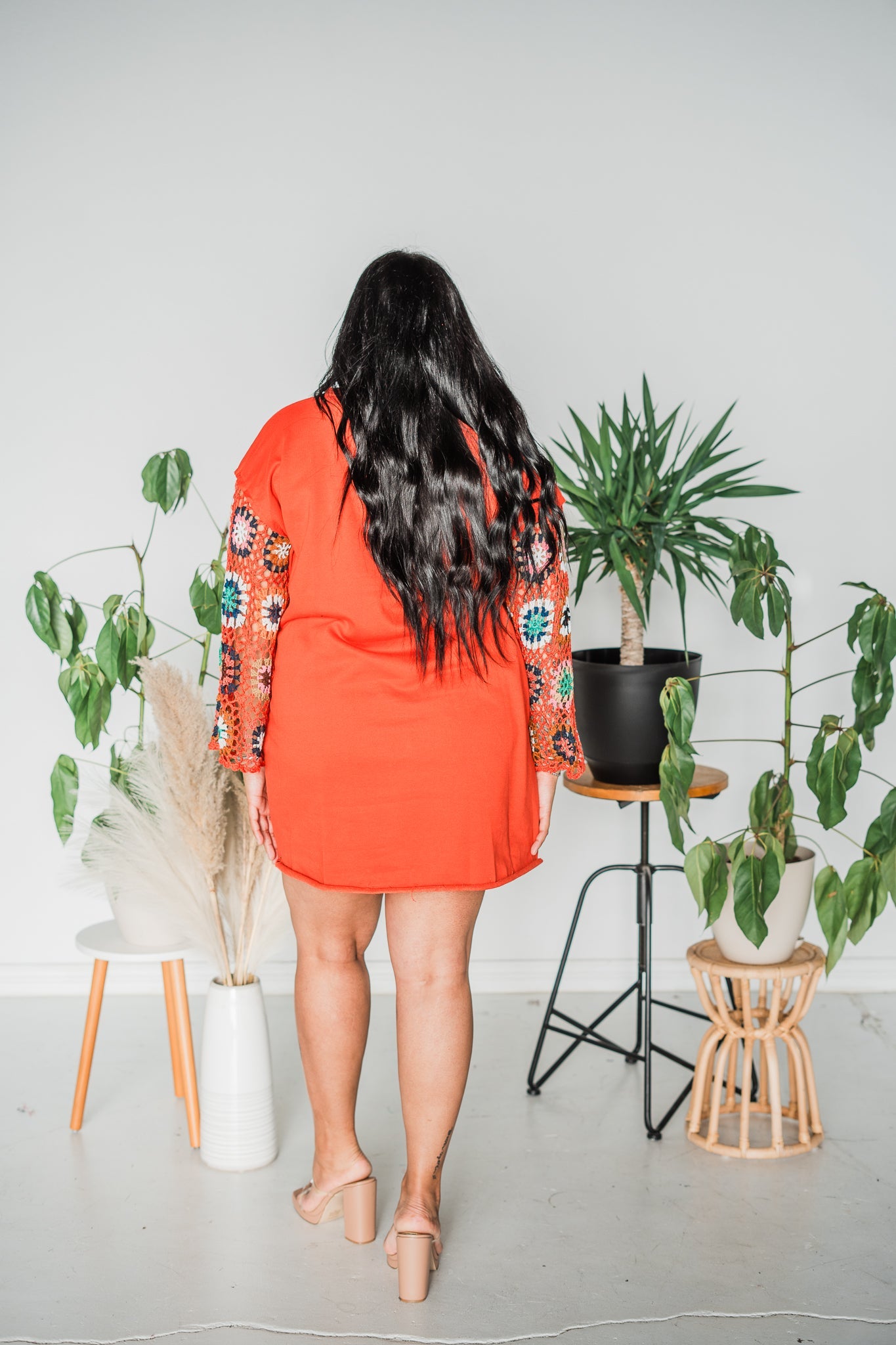 Terracotta Crochet Bell Sleeve Shift Dress - Whiskey Skies