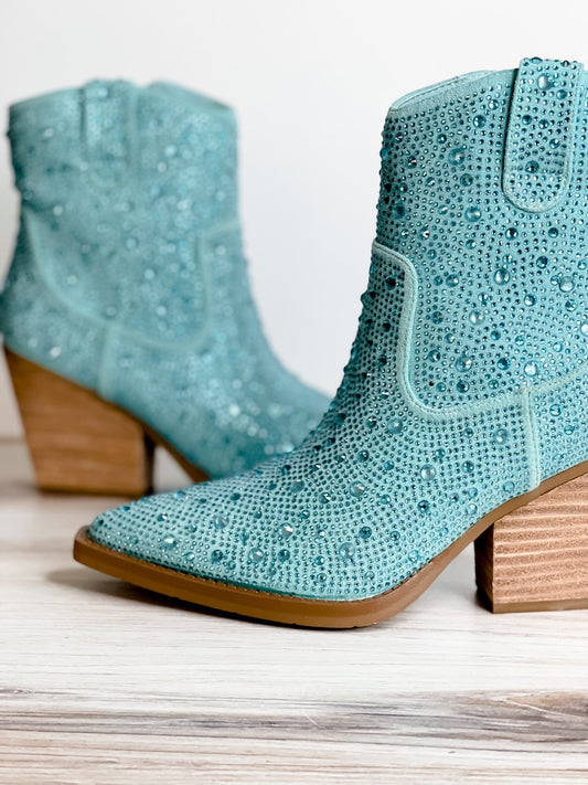 Turquoise Rhinestone Booties - Whiskey Skies