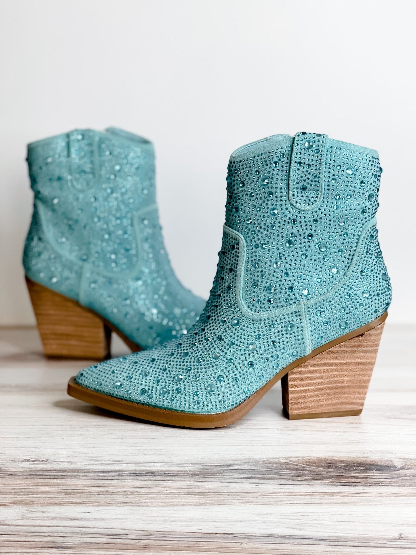 Turquoise Rhinestone Booties - Whiskey Skies