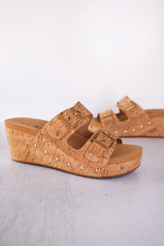 Twinkie Square Cork Wedge Sandals - Whiskey Skies