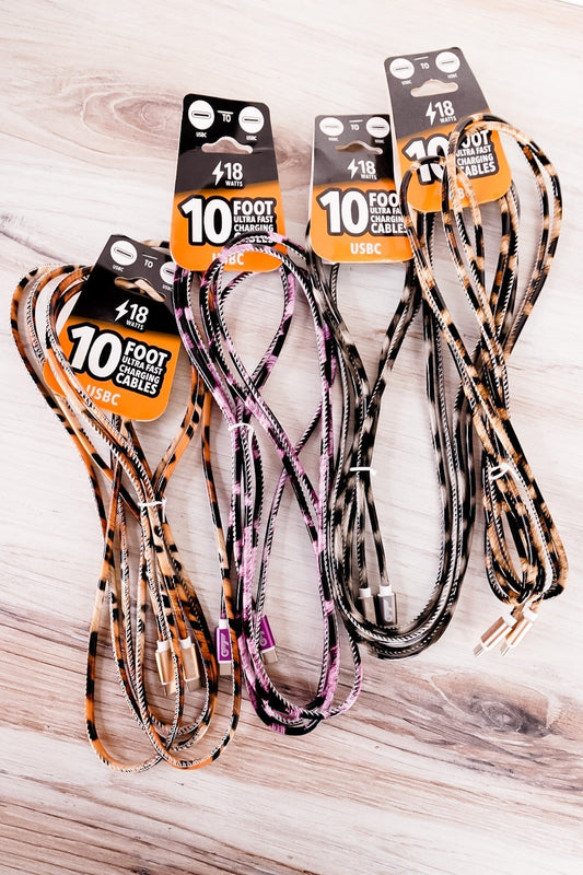 USB-C 10ft Cable Leopard Mix (Assorted) - Whiskey Skies