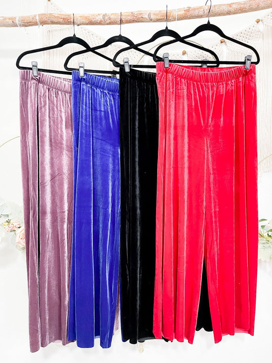 Velvet Wide Leg Elastic PJ Pants (4 Colors) *Final Sale* - Whiskey Skies