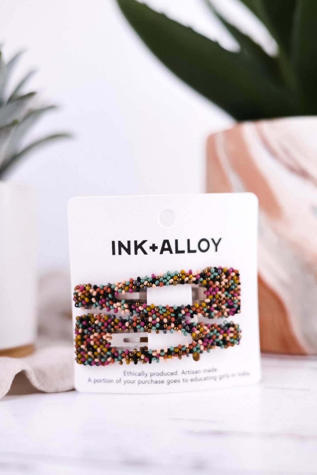 Violet Confetti Beaded Snap Hair Clip Muted Rainbow - Whiskey Skies - INK+ALLOY