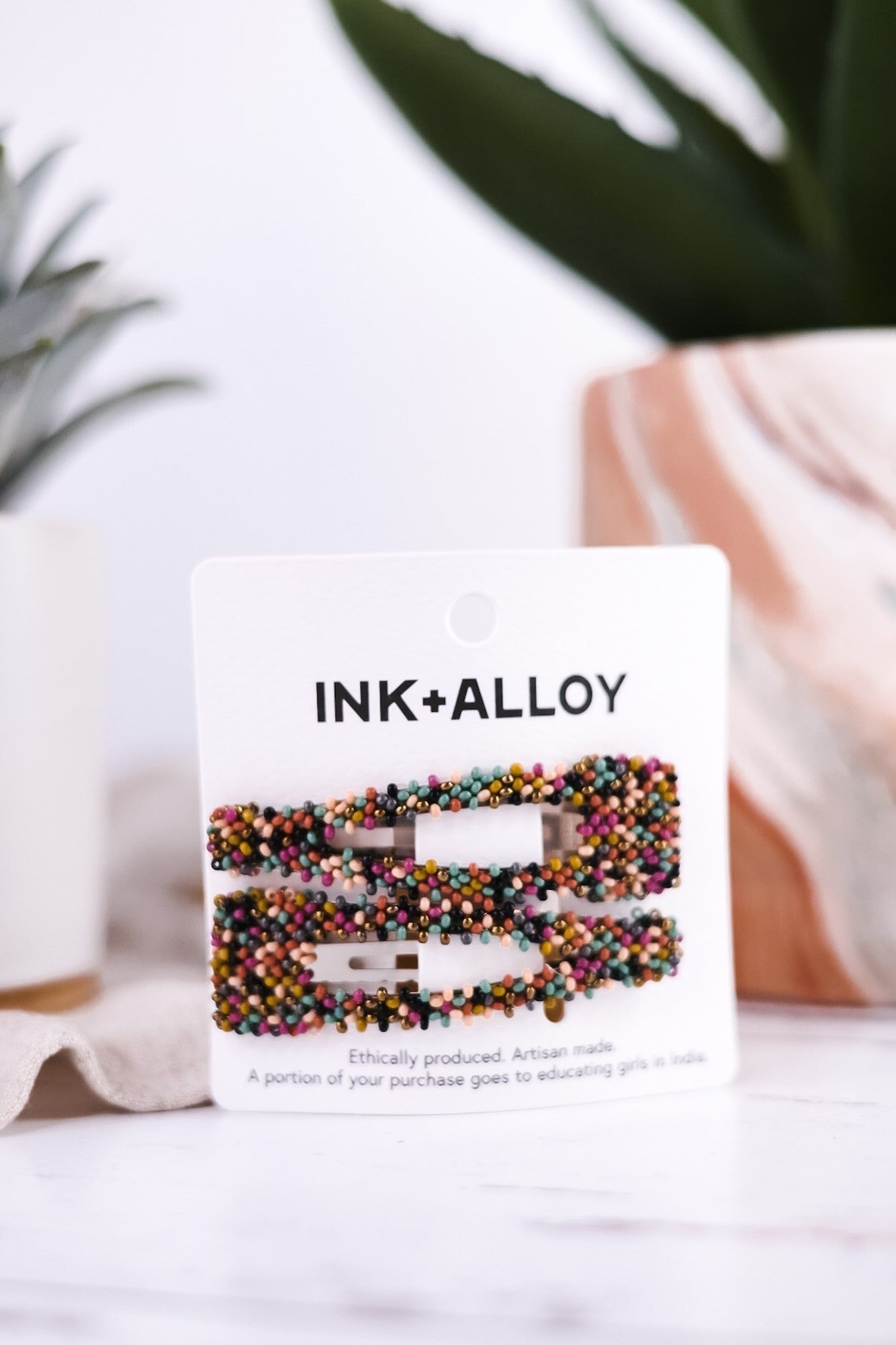 Violet Confetti Beaded Snap Hair Clip Muted Rainbow - Whiskey Skies - INK+ALLOY