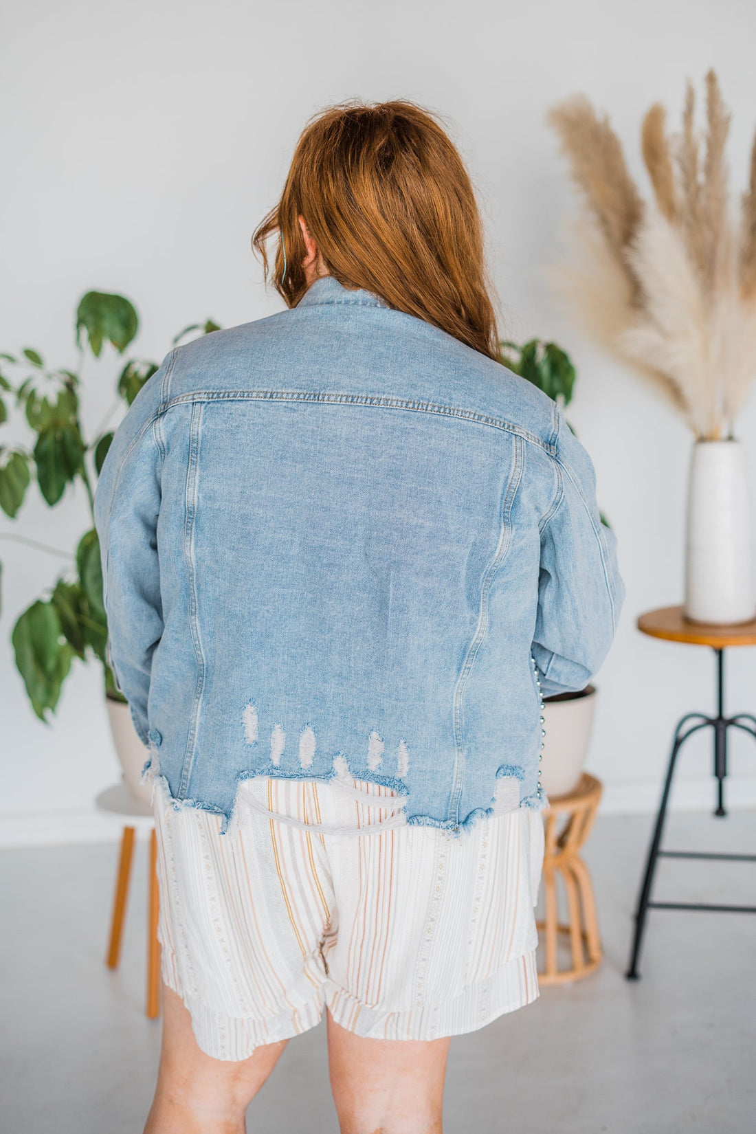 Washed And Studded Denim Jacket - Whiskey Skies