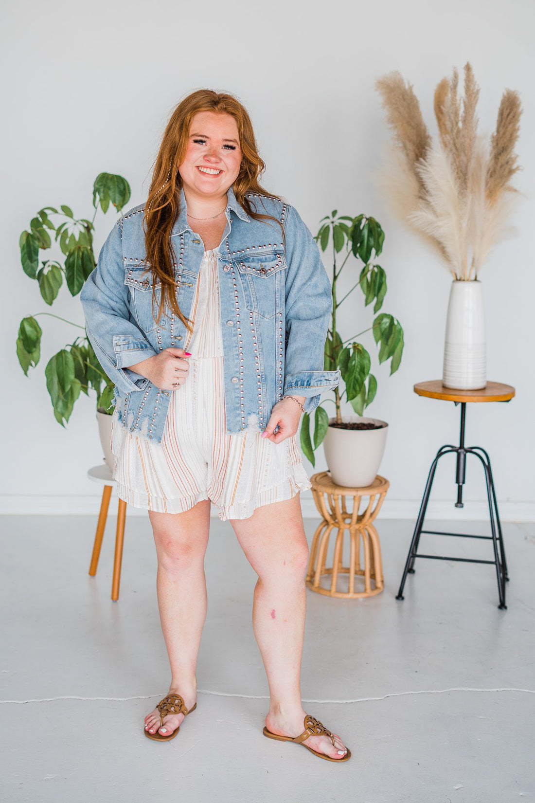 Washed And Studded Denim Jacket - Whiskey Skies