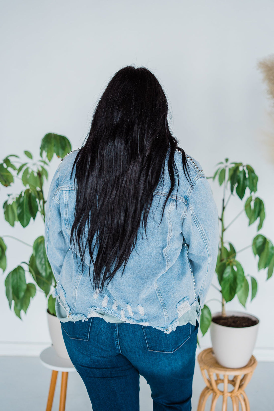 Washed And Studded Denim Jacket - Whiskey Skies