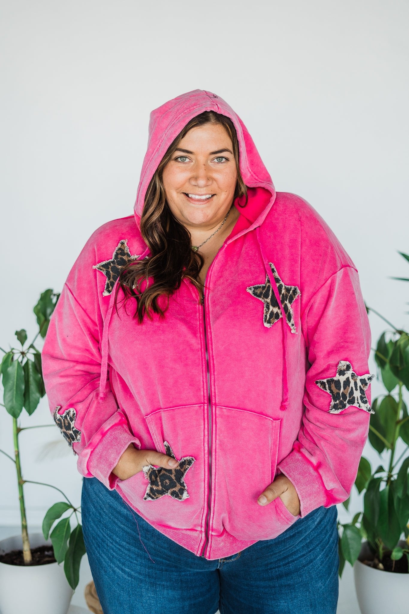 Washed Fuchsia Star Patch Hoodie - Whiskey Skies