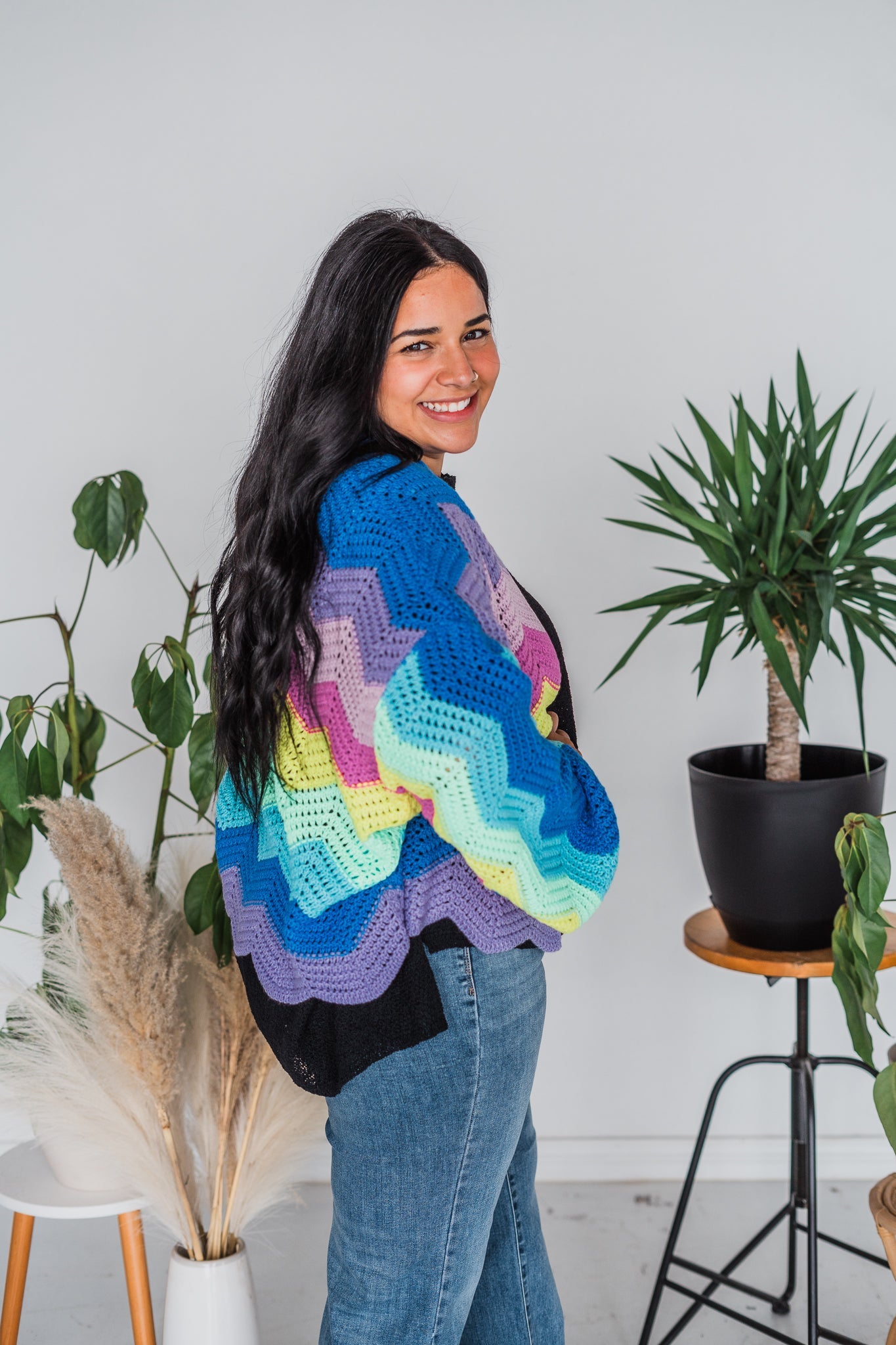 Wavy Rainbow Long Sleeve Knit Cardigan - Whiskey Skies