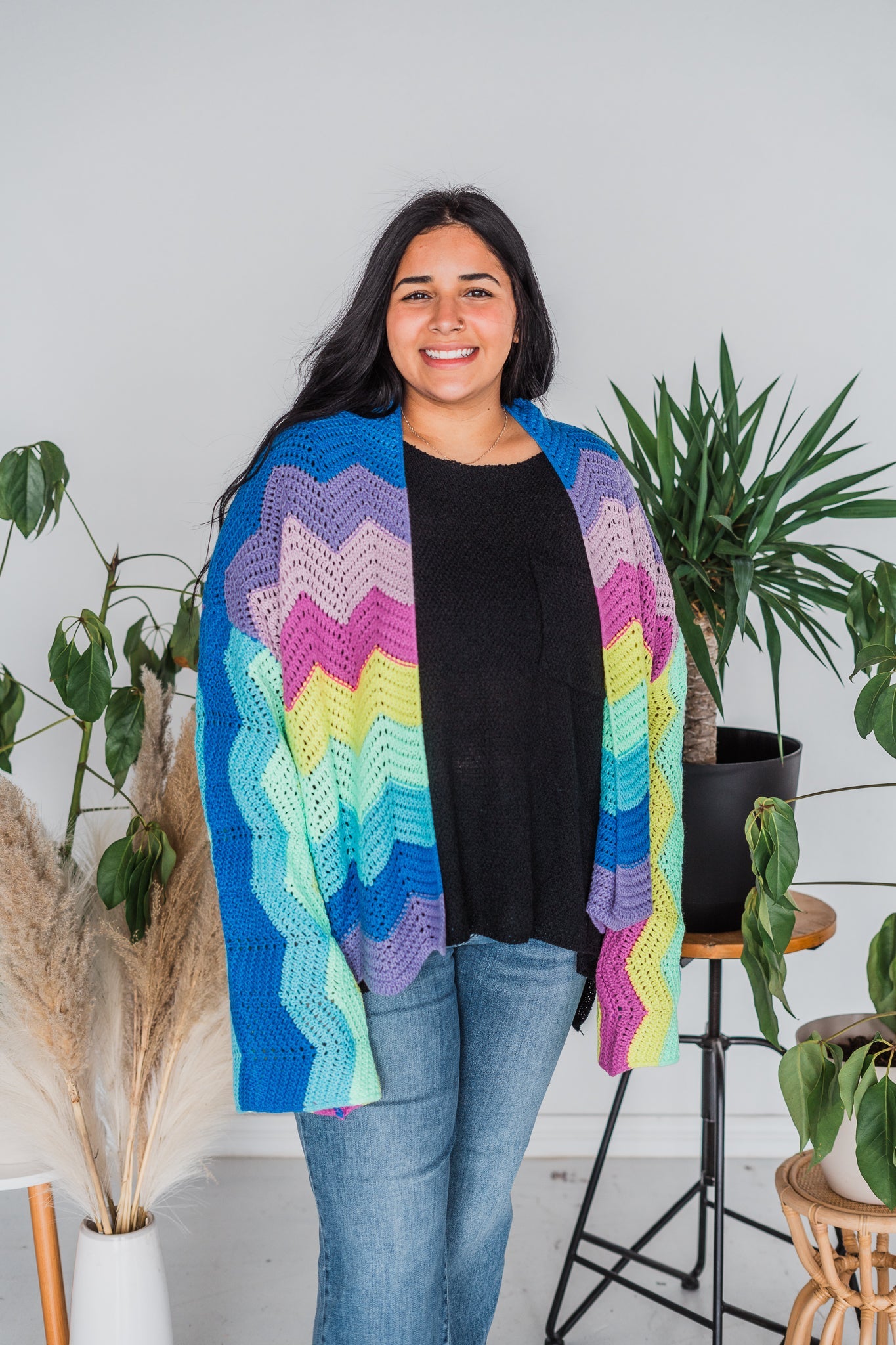 Wavy Rainbow Long Sleeve Knit Cardigan - Whiskey Skies