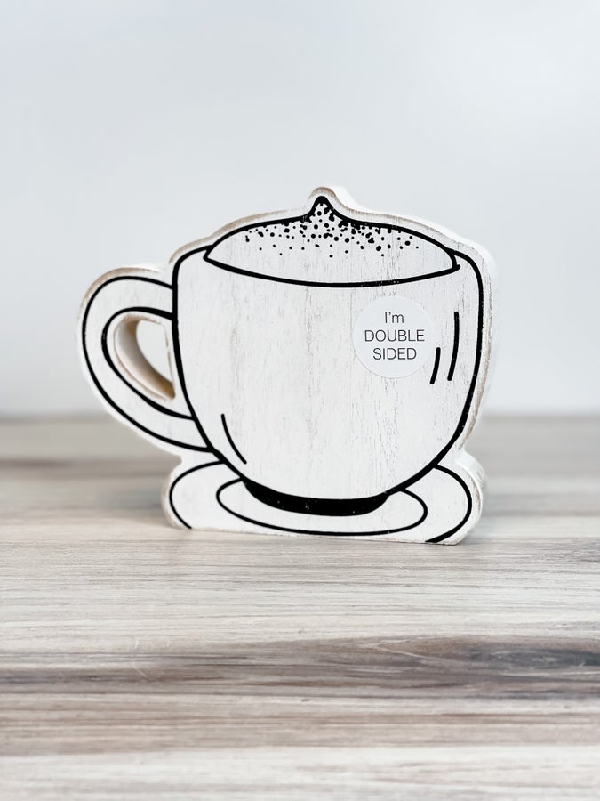 White Coffee Cup Wood Cut Out - Whiskey Skies