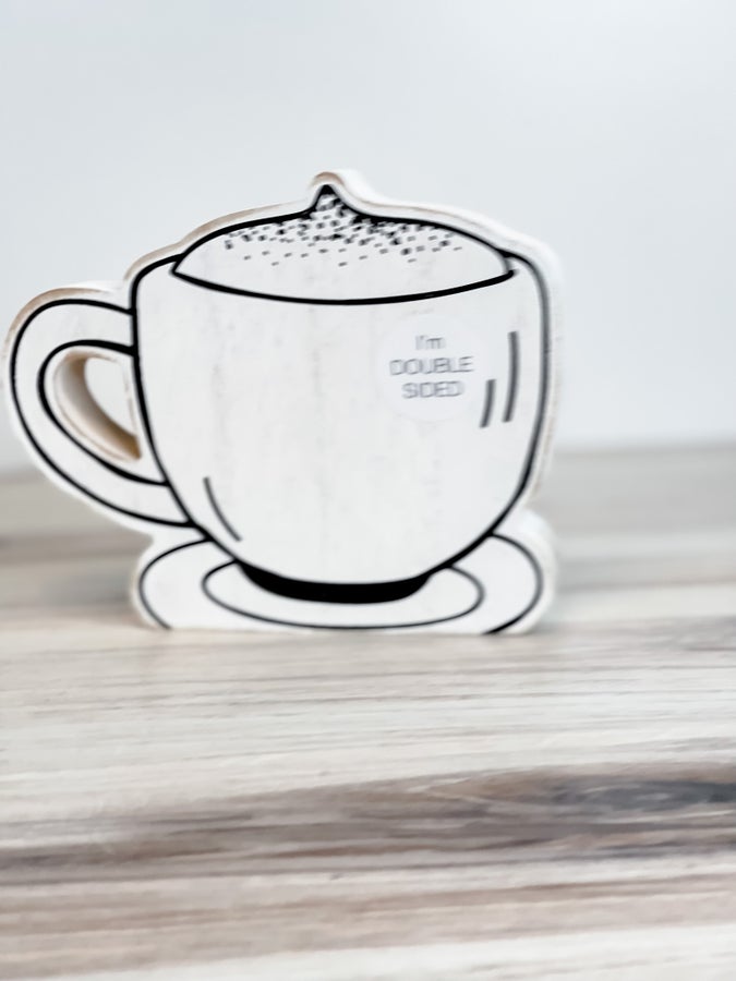 White Coffee Cup Wood Cut Out - Whiskey Skies