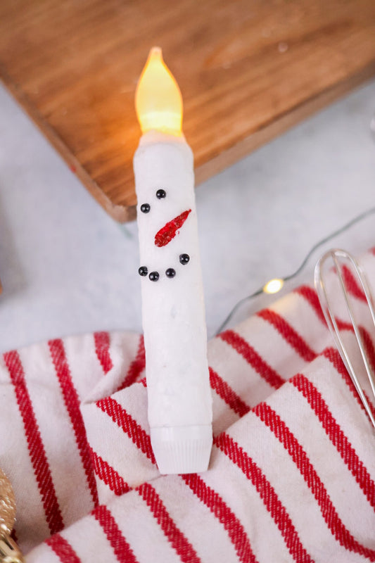 White Snowman LED Taper Candle - Whiskey Skies