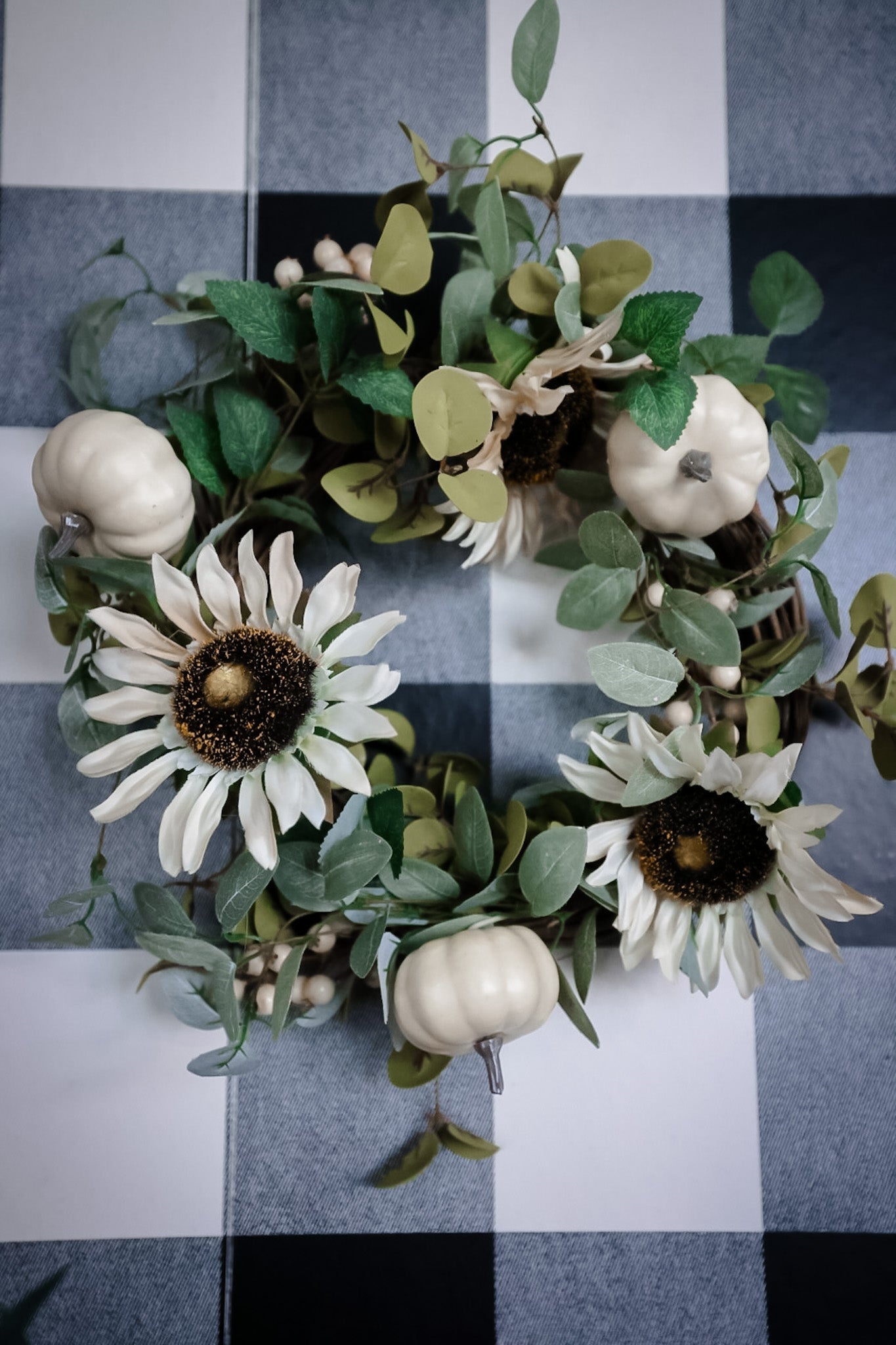 White Sunflower & Eucalyptus Wreath - Whiskey Skies