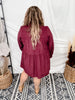 Wine Corduroy Button Down Tiered Dress - Whiskey Skies