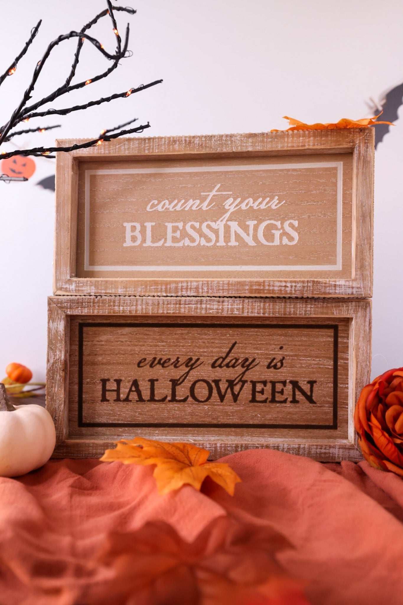 Wooden Double Sided Autumn & Halloween Sign - Whiskey Skies