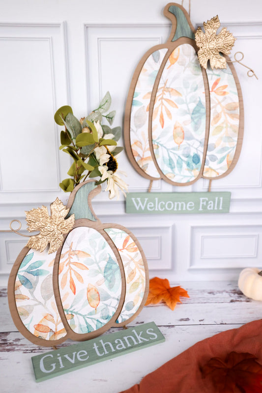 Wooden Fall Watercolor Pumpkin Signs (Two Styles) - Whiskey Skies