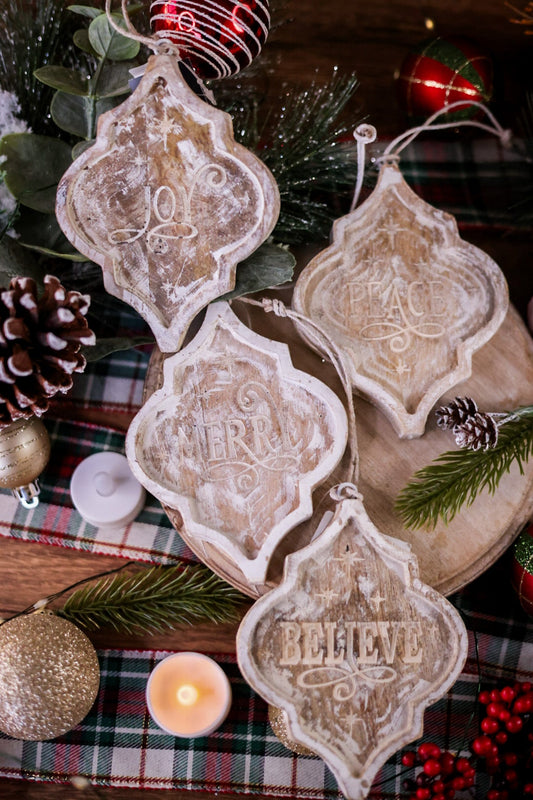 Woodland Farmhouse Christmas Whitewashed Ornaments (Four Styles) - Whiskey Skies