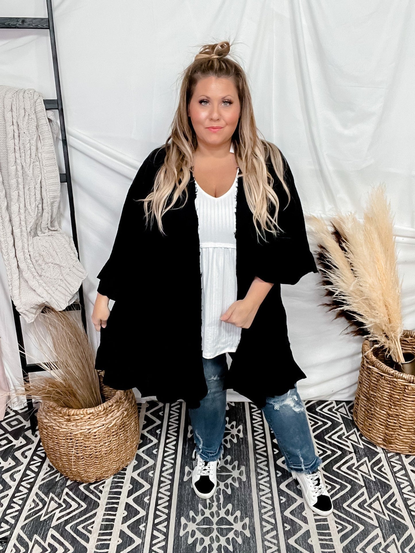 Woven Half Sleeve Cardigan - Whiskey Skies - VANILLA BAY