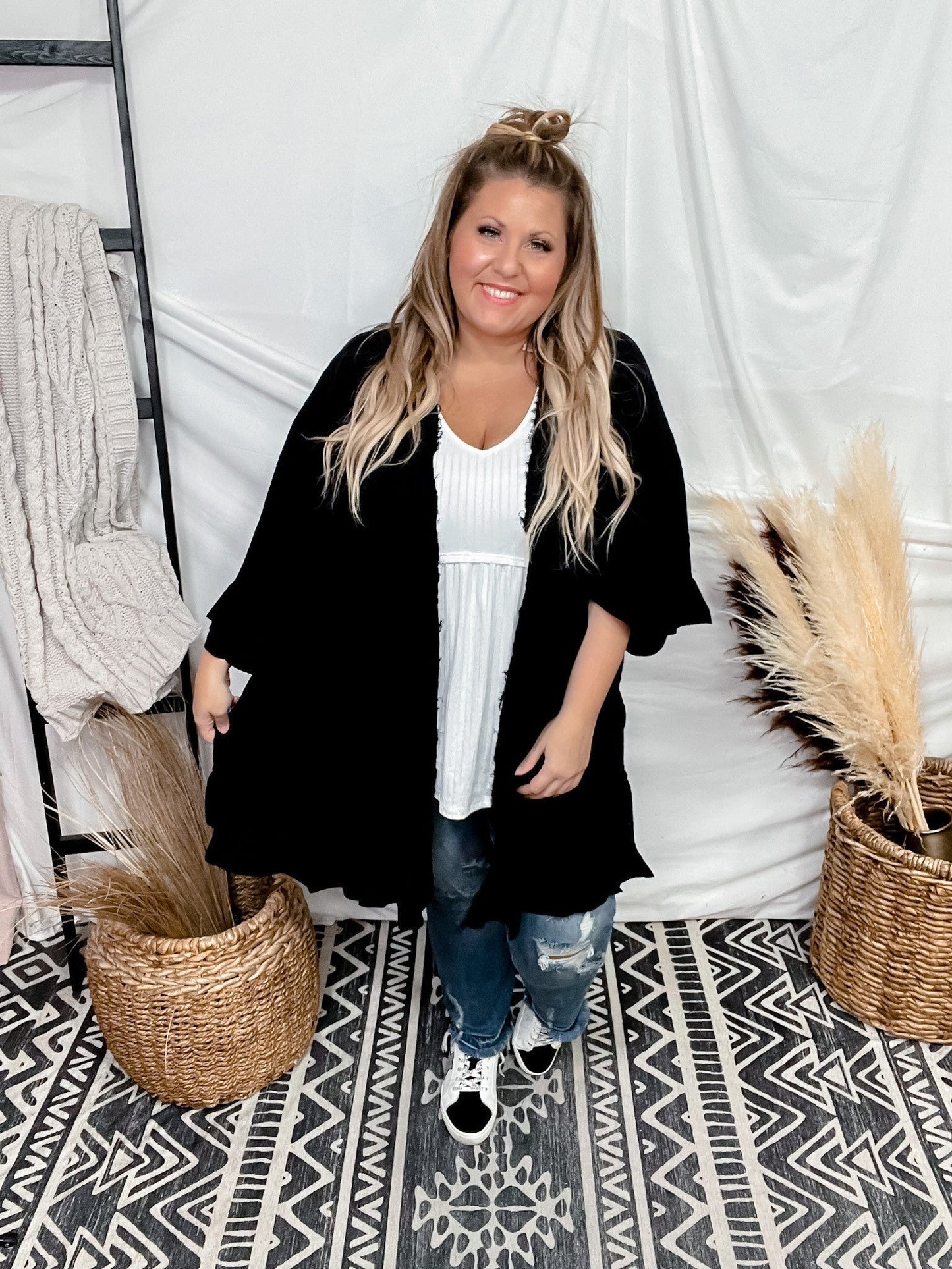 Woven Half Sleeve Cardigan - Whiskey Skies - VANILLA BAY