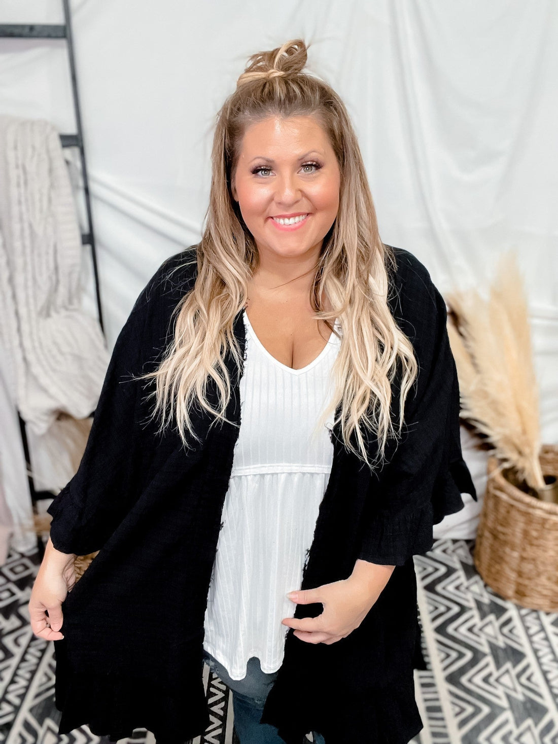 Woven Half Sleeve Cardigan - Whiskey Skies - VANILLA BAY