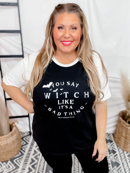 You Say Witch Graphic Raglan Top - Whiskey Skies